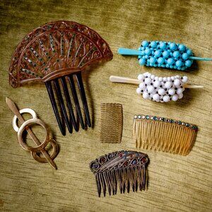 Vintage Hair Accessories Lot * Mantilla Comb & Rhinestone Pieces